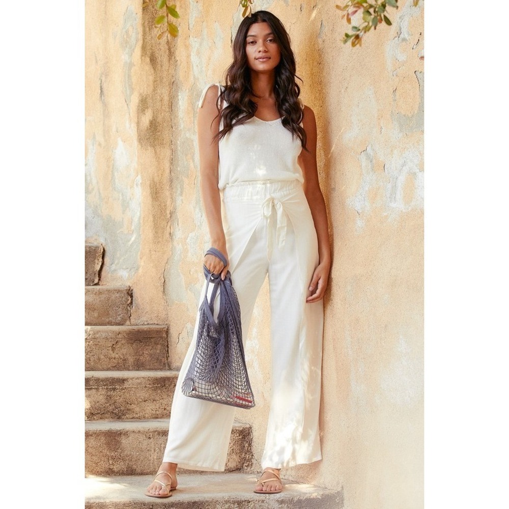 Lulus Always Here For You White Tie-front Wide-leg Pants - Size XS